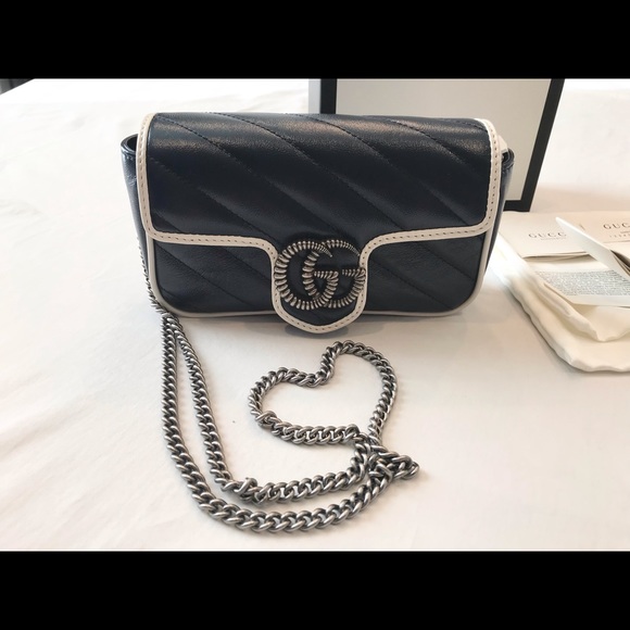 Gucci GG Marmont Super Mini Crossbody Bag Leather Blue Agata/white - Picture 2 of 10